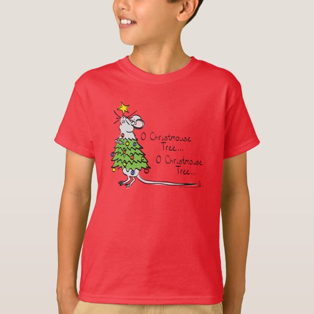 Funny Christmas Niedlich Mouse Tree Cartoon T-Shirt (Vorderseite)