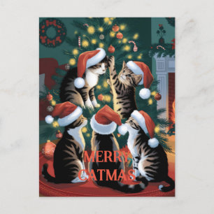 Funny Christmas Niedliche Vintage Katzen Postkarte
