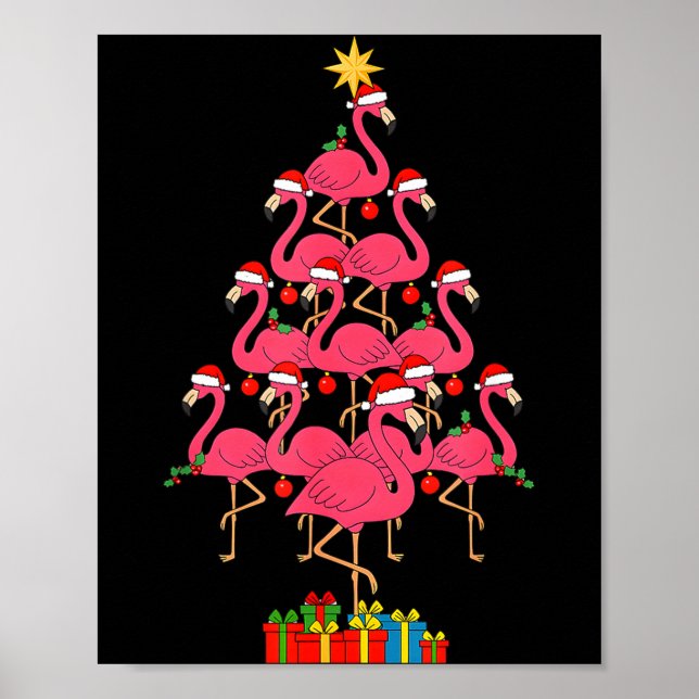 Funny Christmas Nk Flamingo Tree Holiday Bird Love Poster (Vorne)