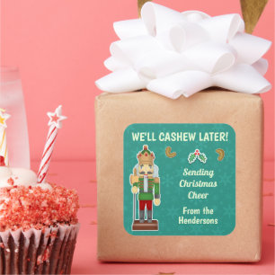 Funny Christmas Nutcracker Cashew Mistletoe Custom Quadratischer Aufkleber