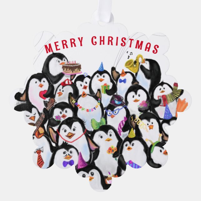 Funny Christmas Ornament Card Happy Pinguins Party (Vorderseite)