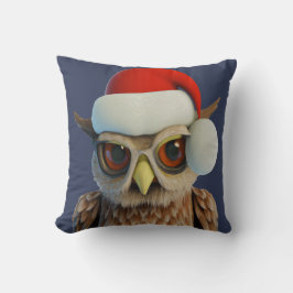 Funny Christmas Owl Tragend Weihnachtsmannmütze Kissen
