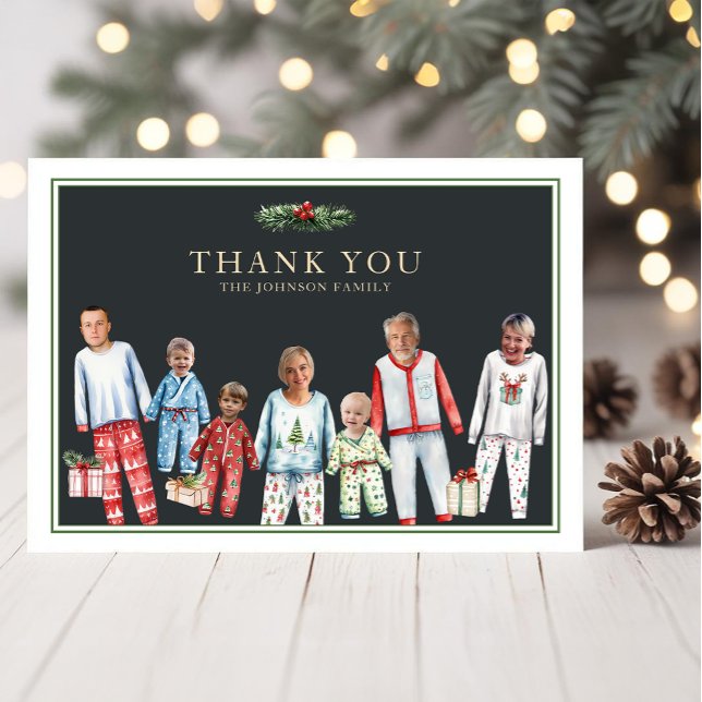 Funny Christmas Pajama Familie Danke Karte (Humorous Christmas Pajama Family Thank You Card )