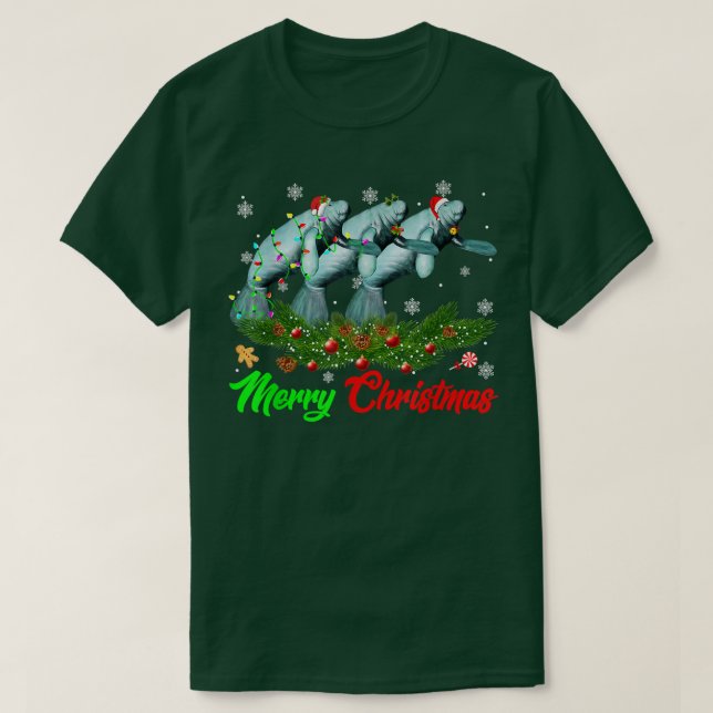 Funny Christmas Pajama Manatee Hat Santa Xmas Ligh T-Shirt (Design vorne)