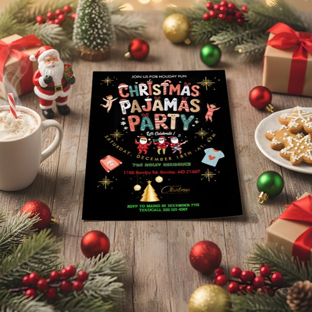 Funny Christmas Pajamas Party Chalkboard Postkarte (Von Creator hochgeladen)