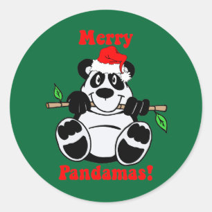 Funny Christmas Panda Bear Runder Aufkleber