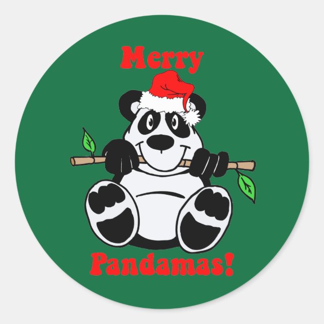 Funny Christmas Panda Bear Runder Aufkleber (Vorderseite)