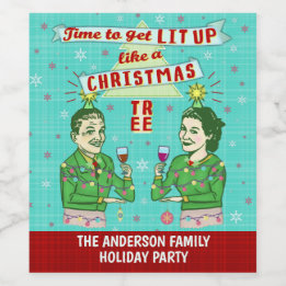 Funny Christmas Party Retro Erwachsene trinken Url Weinetikett