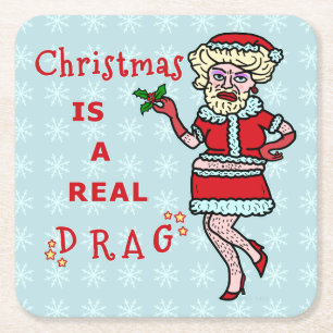 Funny Christmas Party Santa Claus Drag Bah Humbug Rechteckiger Pappuntersetzer