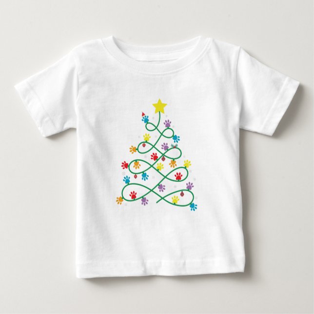 Funny Christmas Paw Tree Welpe Paws GIft Baby T-shirt (Vorderseite)