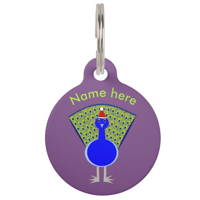 Funny Christmas Peacock Haustiermarke (Vorderseite)