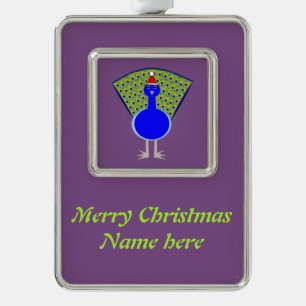 Funny Christmas Peacock Rahmen-Ornament Silber