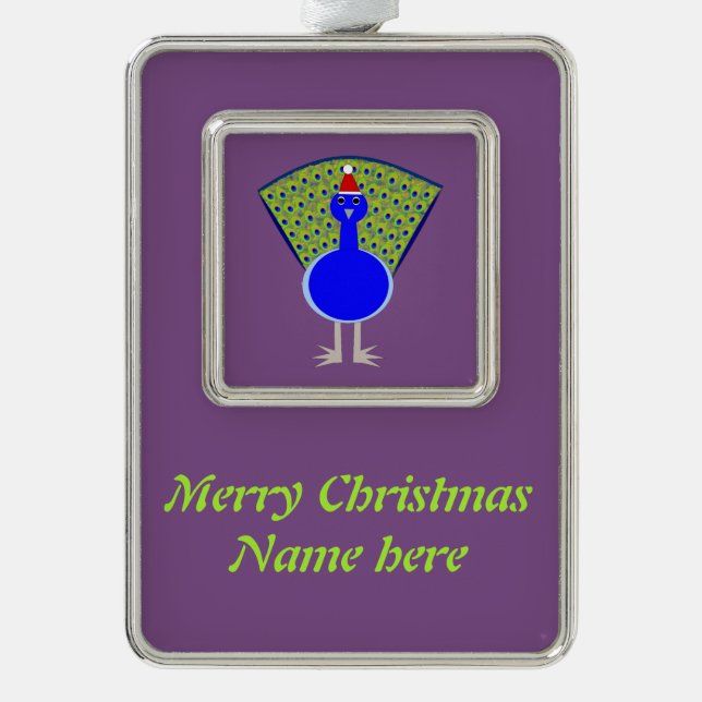 Funny Christmas Peacock Rahmen-Ornament Silber (Vorderseite)