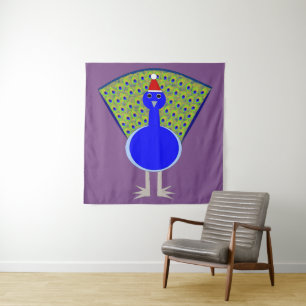 Funny Christmas Peacock Wandteppich