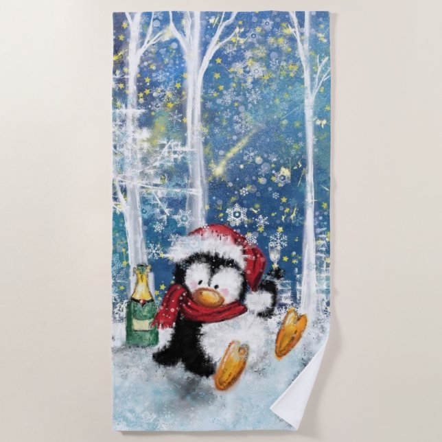 Funny Christmas Penguin Beach Handtuch (Vorderseite)