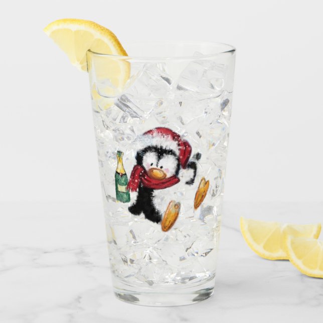 Funny Christmas Penguin Glass Glas (Vorderseite Ice)