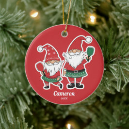 Funny Christmas Pickleball Gnomes, Ihr Foto Text Keramik Ornament