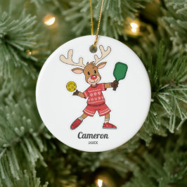 Funny Christmas Pickleball Reindeer, Custom Foto Keramik Ornament