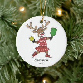 Funny Christmas Pickleball Reindeer, Custom Foto Keramik Ornament