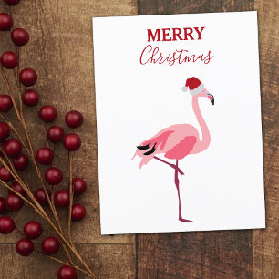 Funny Christmas Pink Flamingo Bird mit Weihnachtsm Feiertagspostkarte