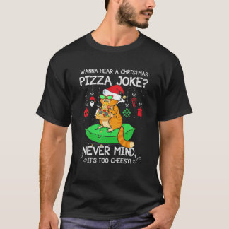 Funny Christmas Pizza Cat Weihnachtsmannmütze Xmas T-Shirt