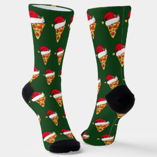 Funny Christmas Pizza Scheiben in Weihnachtsmannmü Socken