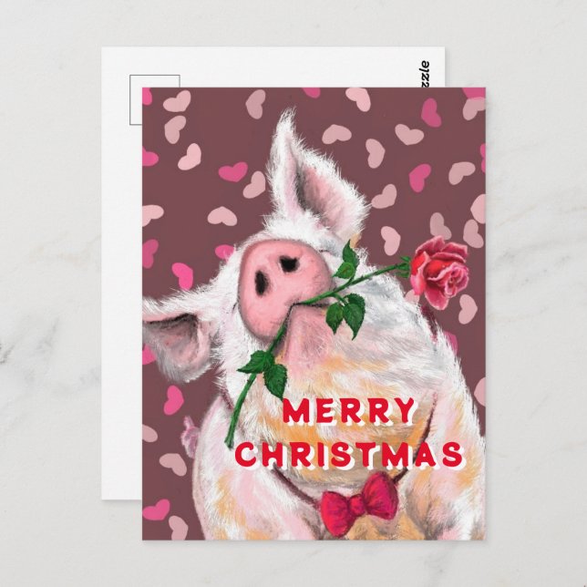 Funny Christmas Postcard mit Gentleman Pig Postkarte (Vorne/Hinten)