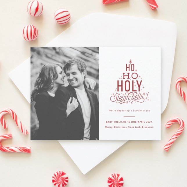 Funny Christmas Pregnancy Announcement Ho Ho Holy Karte (Von Creator hochgeladen)