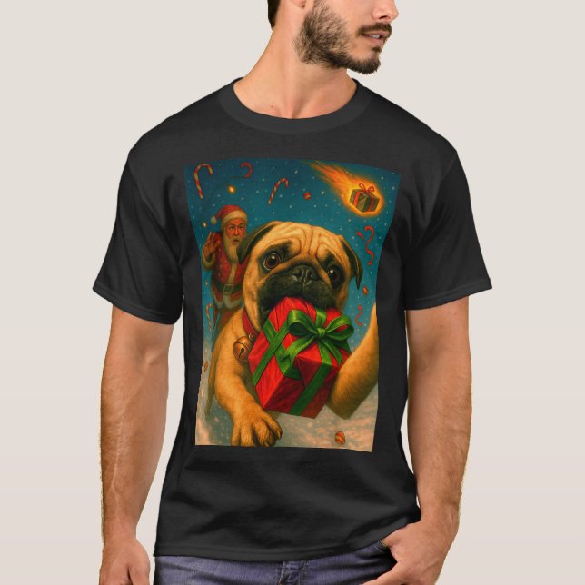 Funny Christmas Pug Shirt - Selfie With Santa Xmas (Vorderseite)