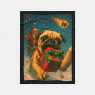 Funny Christmas Pug Shirt - Selfie With Santa Xmas Fleecedecke