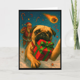 Funny Christmas Pug Shirt - Selfie With Santa Xmas Karte