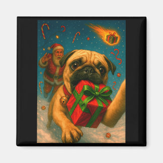 Funny Christmas Pug Shirt - Selfie With Santa Xmas Magnet