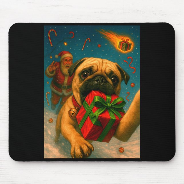 Funny Christmas Pug Shirt - Selfie With Santa Xmas Mousepad (Vorne)