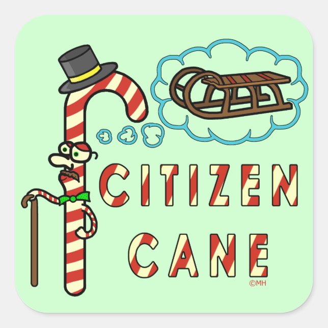 Funny Christmas Pun Citizen Cane Quadratischer Aufkleber (Vorderseite)