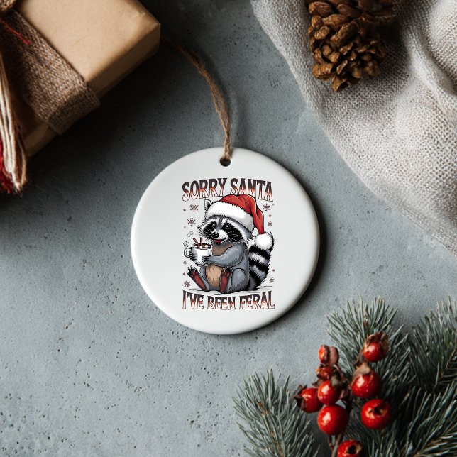 Funny Christmas Raccoon Ceramic Ornament (Personalize this cute Funny Christmas Raccoon ornament. )