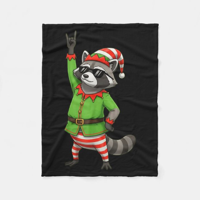Funny Christmas Raccoon Dressed As Elf With Sungle Fleecedecke (Vorderseite)