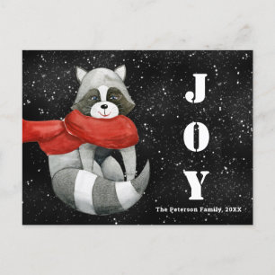Funny Christmas Raccoon   Joy Holiday Postcard Postkarte