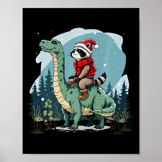 Funny Christmas Raccoon Reitsport Dinosaur Trex An Poster (Vorne)