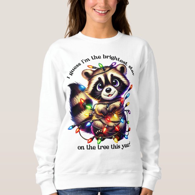 Funny Christmas Raccoon Shirt mit bunten Lichtern (Vorderseite)