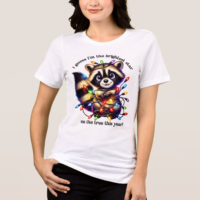 Funny Christmas Raccoon Shirt mit bunten Lichtern (Vorderseite)