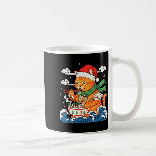 Funny Christmas Ramen Cat Eating Noodles Japanese  Kaffeetasse (Rechts)
