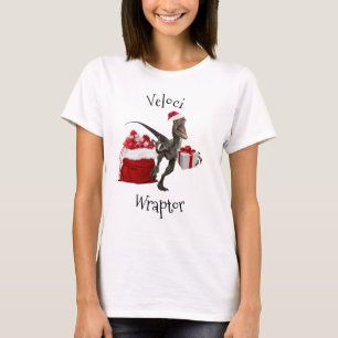 Funny Christmas Raptor Wrapping Dinosaur T-Shirt