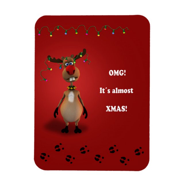 Funny Christmas Red Nosed Reindeer Magnet (Vertikal)