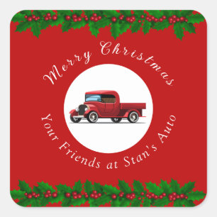 Funny Christmas Red Truck Mechanical Auto Reparatu Quadratischer Aufkleber
