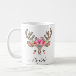 Funny Christmas Reindeer Faces Individuelle Name Kaffeetasse