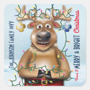 Funny Christmas Reindeer Holiday Cheer Quadratischer Aufkleber