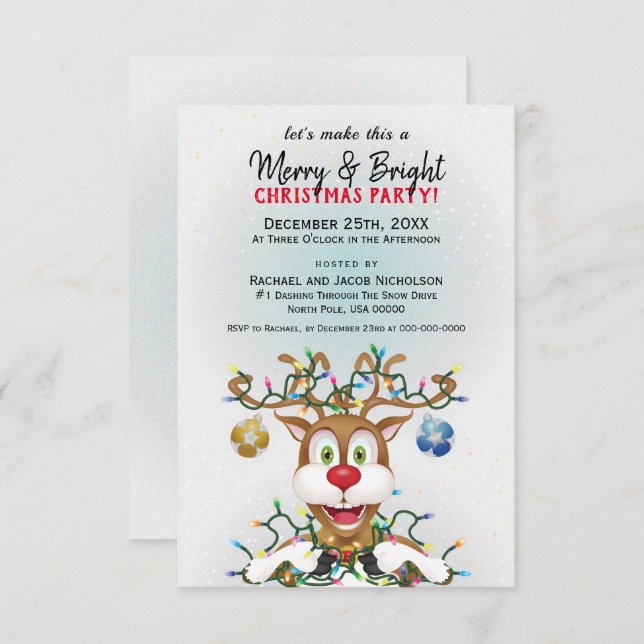 Funny Christmas Reindeer Holiday Party Einladung (Vorne/Hinten)