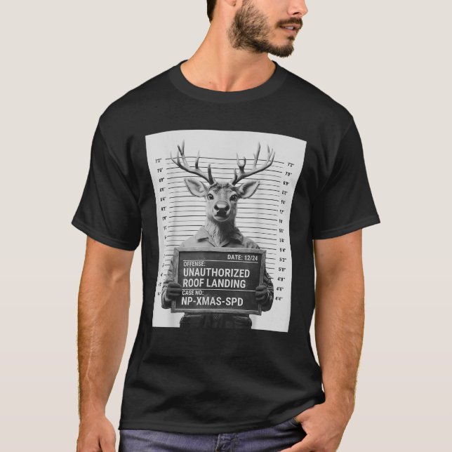Funny Christmas Reindeer Mugshot  T-Shirt (Vorderseite)