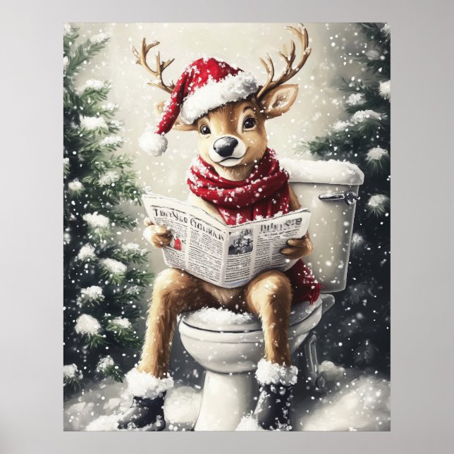Funny Christmas Reindeer Reading on the Toilet Poster (Vorne)
