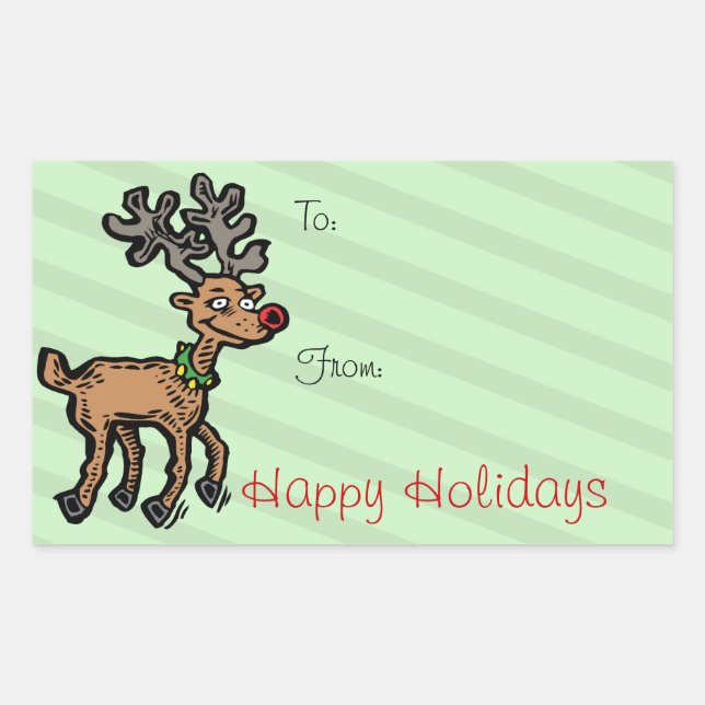 Funny Christmas Reindeer Rechteckiger Aufkleber (Vorderseite)